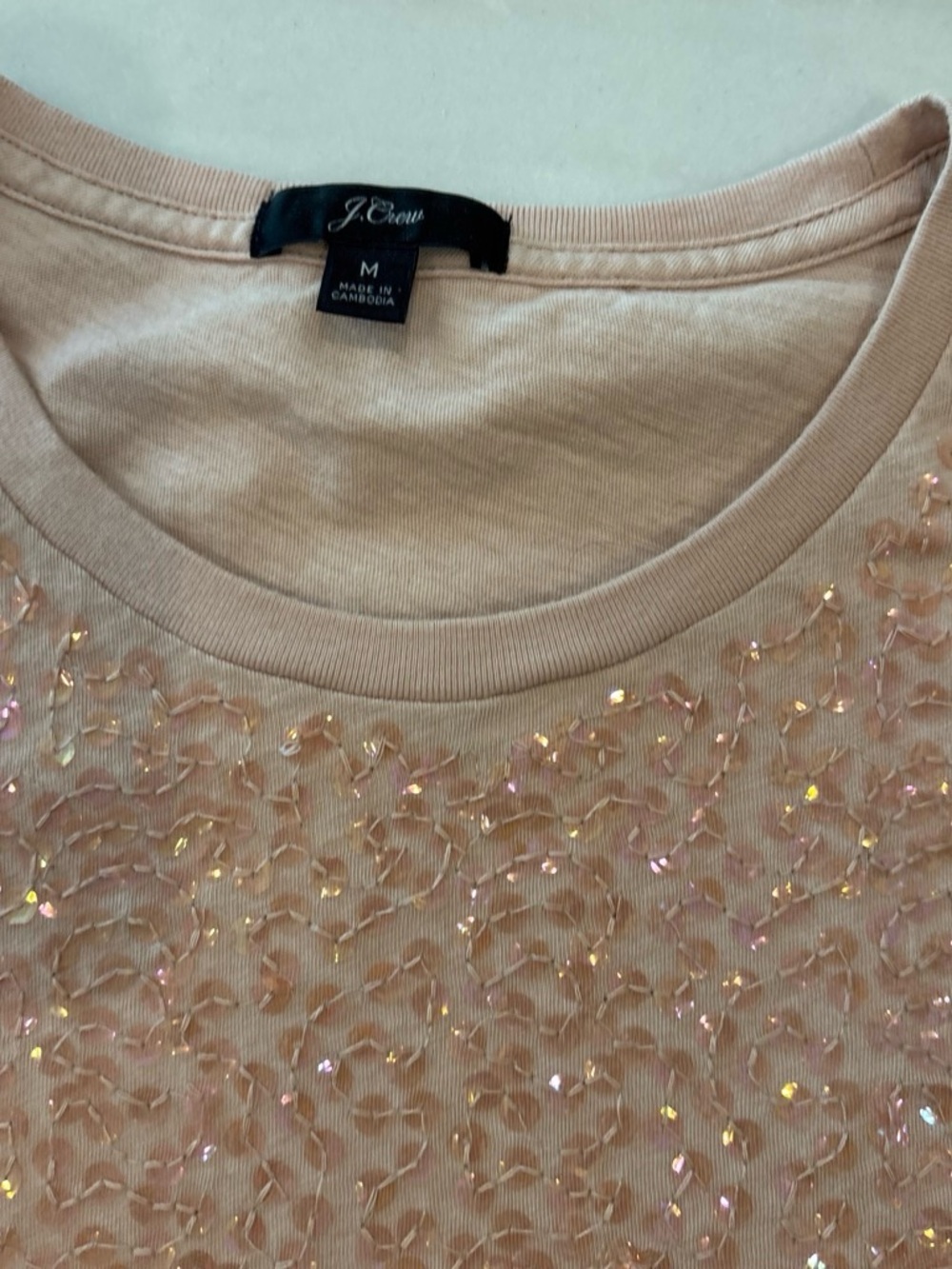 J. Crew Blush Sequin Embellished Crewneck Top